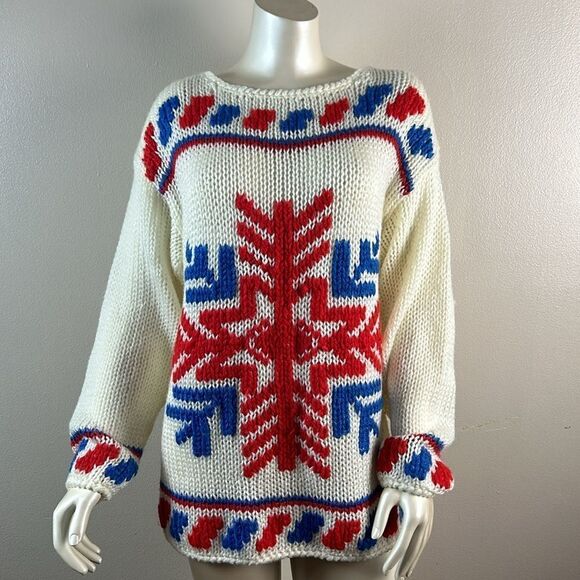 Beautiful hand knitted vintage style sweater size small oversized snow flake - Picture 7 of 9